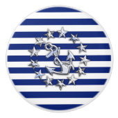 Chrome jachtvlag op Nautical Navy Blue Print Keramische Knop (Voorkant)