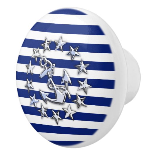 Chrome jachtvlag op Nautical Navy Blue Print Keramische Knop (Rechts)