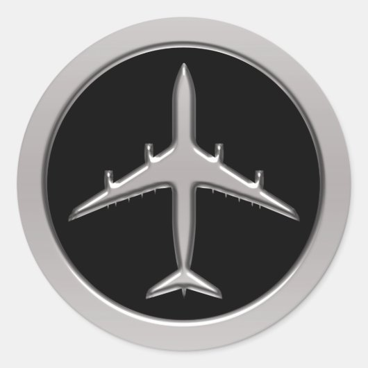 Chrome Jet Airplane Ronde Sticker (Voorkant)