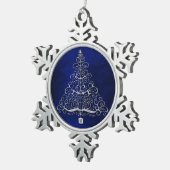 Chrome kerstboom blauw tin sneeuwvlok ornament (Rechts)