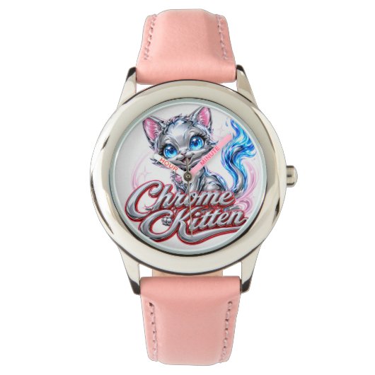 Chrome Kitten stijl diva meisjes horloge (Voorkant)