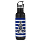 Chrome Lifesaver op Nautical Stripes Waterfles (Voorkant)