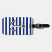 Chrome like Anchor Design on Navy Stripes Bagagelabel (Voorkant horizontaal)