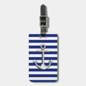 Chrome like Anchor Design on Navy Stripes Bagagelabel (Voorkant verticaal)