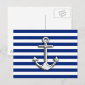 Chrome like Anchor Design on Navy Stripes Briefkaart (Voorkant / Achterkant)