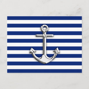 Chrome like Anchor Design on Navy Stripes Briefkaart