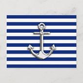 Chrome like Anchor Design on Navy Stripes Briefkaart (Voorkant)
