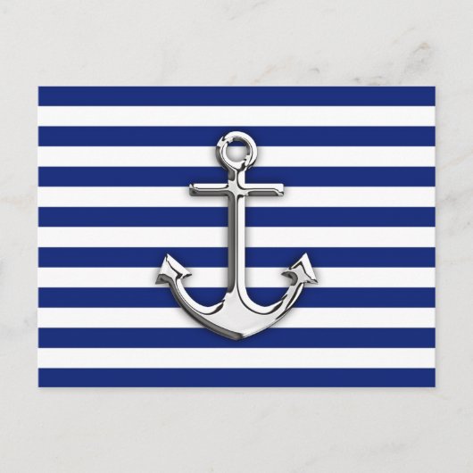 Chrome like Anchor Design on Navy Stripes Briefkaart (Voorkant)
