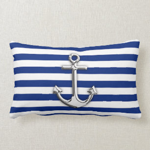 Chrome like Anchor Design on Navy Stripes Kussen