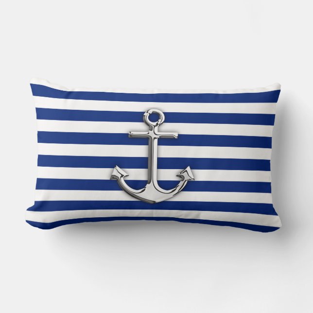 Chrome like Anchor Design on Navy Stripes Kussen (Voorkant)