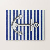 Chrome like Anchor Design on Navy Stripes Legpuzzel (Horizontaal)