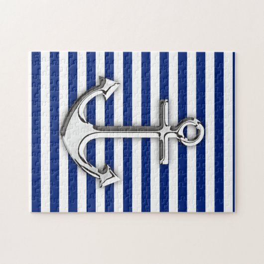 Chrome like Anchor Design on Navy Stripes Legpuzzel (Horizontaal)