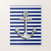 Chrome like Anchor Design on Navy Stripes Legpuzzel (Verticaal)