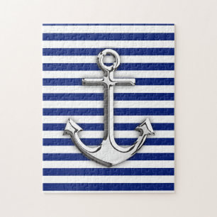 Chrome like Anchor Design on Navy Stripes Legpuzzel
