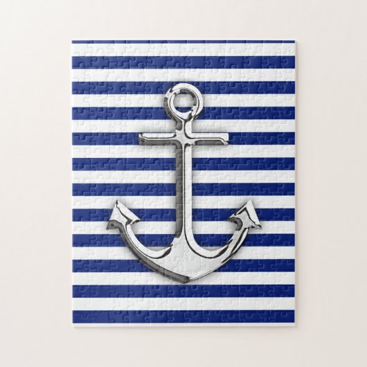 Chrome like Anchor Design on Navy Stripes Legpuzzel (Verticaal)