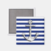 Chrome like Anchor Design on Navy Stripes Magneet (Voorkant / Achterkant)