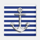 Chrome like Anchor Design on Navy Stripes Magneet (Voorkant)