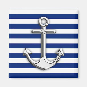 Chrome like Anchor Design on Navy Stripes Magneet