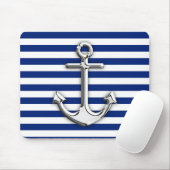 Chrome like Anchor Design on Navy Stripes Muismat (Met muis)