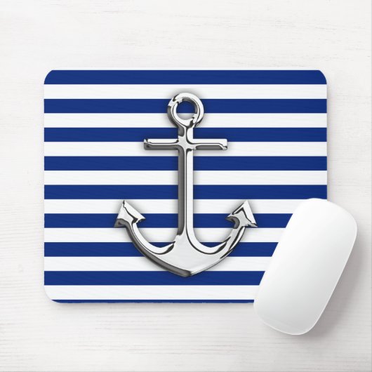 Chrome like Anchor Design on Navy Stripes Muismat (Met muis)