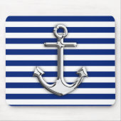 Chrome like Anchor Design on Navy Stripes Muismat (Voorkant)