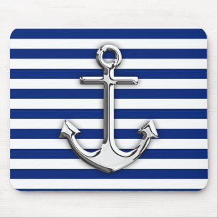 Chrome like Anchor Design on Navy Stripes Muismat