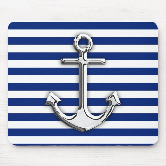 Chrome like Anchor Design on Navy Stripes Muismat (Voorkant)