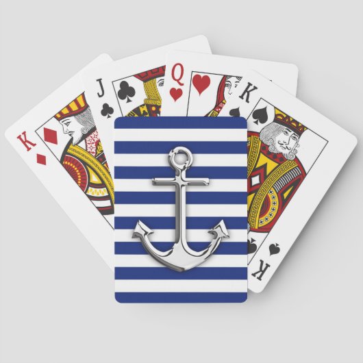 Chrome like Anchor Design on Navy Stripes Pokerkaarten (Achterkant)