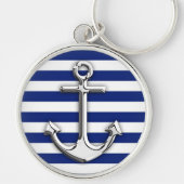 Chrome like Anchor Design on Navy Stripes Sleutelhanger (Voorkant)