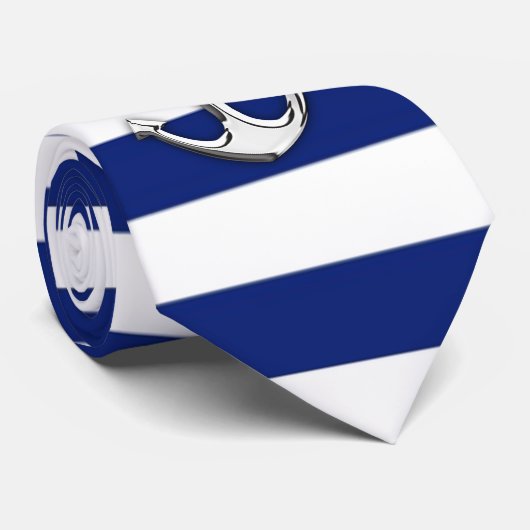 Chrome like Anchor Design on Navy Stripes Stropdas (Opgerold)