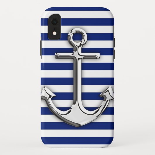 Chrome like Anchor Graphic on Navy Stripes Case-Mate iPhone Case (Achterkant)