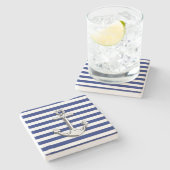 Chrome like Anchor on Navy Stripes Decor Stenen Onderzetter (Zijkant)
