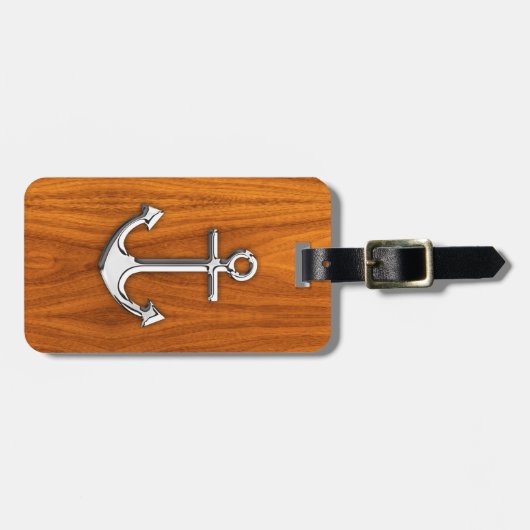 Chrome like Anchor on Teak Veneer Bagagelabel (Voorkant horizontaal)