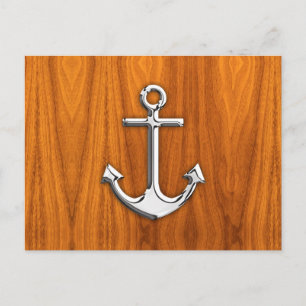 Chrome like Anchor on Teak Veneer Briefkaart