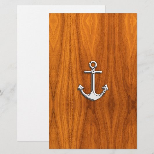 Chrome like Anchor on Teak Veneer Briefpapier (Voorkant / Achterkant)