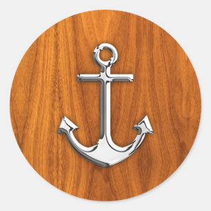 Chrome like Anchor on Teak Veneer Ronde Sticker