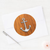 Chrome like Anchor on Teak Veneer Ronde Sticker (Envelop)