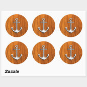 Chrome like Anchor on Teak Veneer Ronde Sticker (Vel)