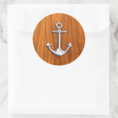 Chrome like Anchor on Teak Veneer Ronde Sticker (Tas)