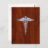 Chrome like Caduceus Medical Symbol Mahogany Brown Briefkaart (Voorkant / Achterkant)
