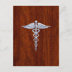 Chrome like Caduceus Medical Symbol Mahogany Brown Briefkaart