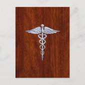 Chrome like Caduceus Medical Symbol Mahogany Brown Briefkaart (Voorkant)