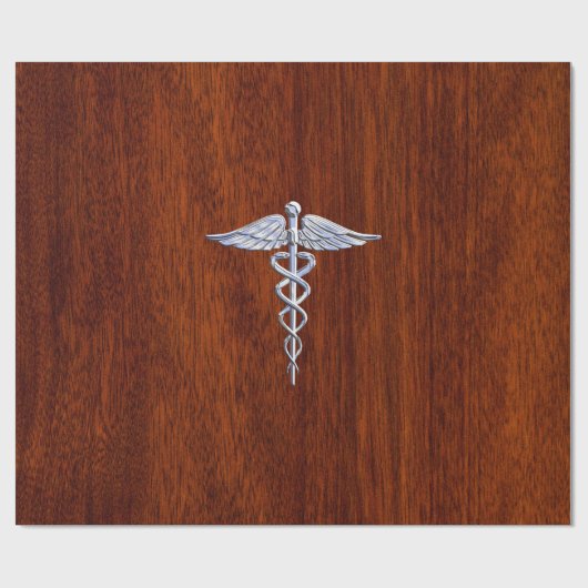 Chrome like Caduceus Medical Symbol Mahogany Brown Cadeaupapier (Vlak)