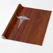 Chrome like Caduceus Medical Symbol Mahogany Brown Cadeaupapier (Uitgerold)