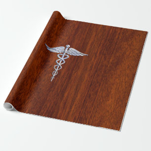 Chrome like Caduceus Medical Symbol Mahogany Brown Cadeaupapier