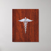 Chrome like Caduceus Medical Symbol Mahogany Brown Canvas Afdruk (Voorkant)
