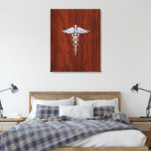Chrome like Caduceus Medical Symbol Mahogany Brown Canvas Afdruk (Insitu (Slaapkamer))