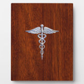 Chrome like Caduceus Medical Symbol Mahogany Brown Fotoplaat (Voorkant)