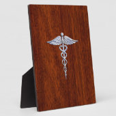 Chrome like Caduceus Medical Symbol Mahogany Brown Fotoplaat (Zijkant)