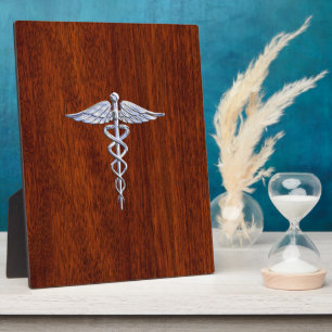 Chrome like Caduceus Medical Symbol Mahogany Brown Fotoplaat